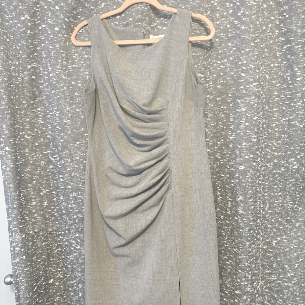 Calvin Klein Grey Sheath Size 12. Flattering Ruched Detail